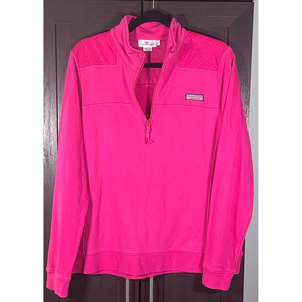 Vineyard Vines Womens XL Pink Quarter Zip Cotton Sweatshirt Quilted Shoulders
